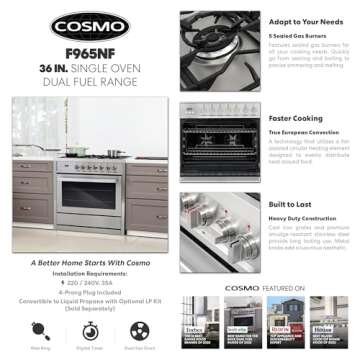 COSMO 36 in. Dual Fuel Range with 5 Burners and Convection Oven