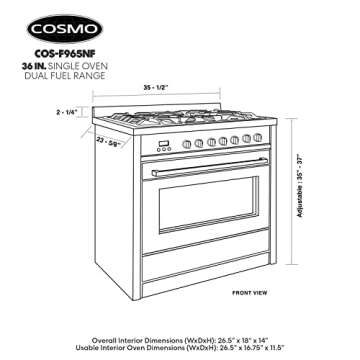 COSMO 36 in. Dual Fuel Range with 5 Burners and Convection Oven