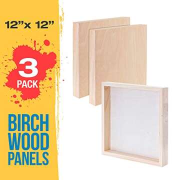 U.S. Art Supply 12" x 12" Birch Wood Paint Pouring Panel Boards, Gallery 1-1/2" Deep Cradle (Pack of...