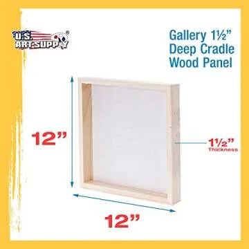 U.S. Art Supply 12" x 12" Birch Wood Paint Pouring Panel Boards, Gallery 1-1/2" Deep Cradle (Pack of 3) - Artist Depth Wooden Wall Canvases - Painting Mixed-Media Craft, Acrylic, Oil, Encaustic