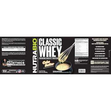 NutraBio Classic Whey Protein Powder- 25G Protein Per Scoop - Full-Spectrum Amino Acid Profile - No Fillers, Artificial Colors, Preservatives - Low Glycemic Index - (Cake Batter, 2 Pounds)