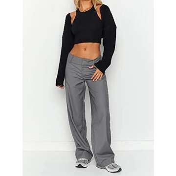 Cioatin Women Bolero Shrug Sweater Fall Outfit Knit Crop Cardigan Y2K Top Long Sleeve Open Front Pullover Going Out Black