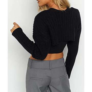 Cioatin Women Bolero Shrug Sweater Fall Outfit Knit Crop Cardigan Y2K Top Long Sleeve Open Front Pullover Going Out Black