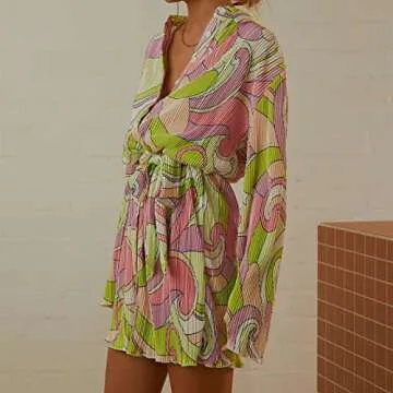 Stylish NUFIWI Women's Pleated Mini Shirt Dress for Summer