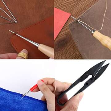 PLANTIONAL Leather Stitching Sewing Kit: 31PCS Leather Sewing Kit with 4mm Lacing Stitching Chisel, Leather Sewing Tools, Waxed Thread and Large-Eye Stitching Needles for Crafting Projects