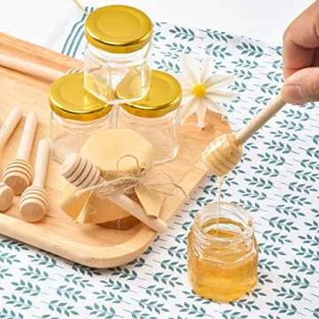 Rormket 1.5oz 6Pack Mini Glass Hexagon honey Jars Gold Lids, Jam Honey Dipper，Wedding Favors，Baby Food，Candle，Crafts Canning Jar，Glasses jar (Golden)
