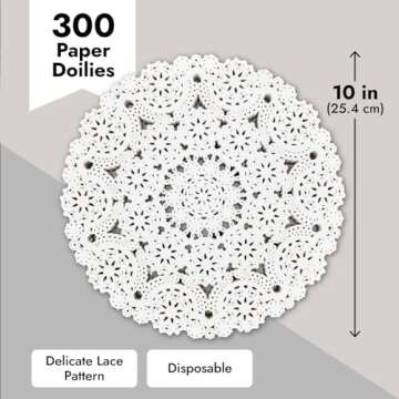Juvale 300 Pack Round Paper Lace Doilies - 10 Inch Round Doiley Disposable Placemats for Crafts & Weddings - White Doilies - Paper Placemats
