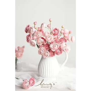 Ling's Moment Ranunculus Artificial Flower, Faux Silk Mini Ranunculus Flowers for DIY Bouquet, Bulk ...