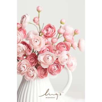 Ling's Moment Ranunculus Artificial Flower, Faux Silk Mini Ranunculus Flowers for DIY Bouquet, Bulk Fake Wedding Filler Flowers for Centerpieces Arrangements Bridal Shower Decorations, Dusty Rose