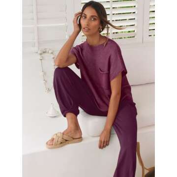 ANRABESS Women's Two Piece Outfits Knit Sweater Vest Crop Top Pants Lounge Matching Tracksuit Sweatsuit Travel Clothes Sets Burgundy Medium