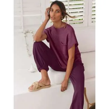 ANRABESS Women's Two Piece Outfits Knit Sweater Vest Crop Top Pants Lounge Matching Tracksuit Sweatsuit Travel Clothes Sets Burgundy Medium