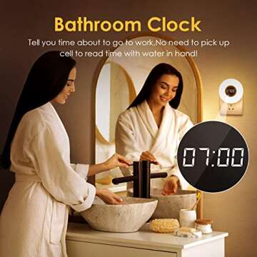 Bathroom Clock 2 PACK,10 Levels Dimmable+3 Light Colors Bathroom Night Light+Shower Clock Waterproof...