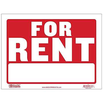 2 Pk. BAZIC 12" X 16" For Rent Sign (L-4)