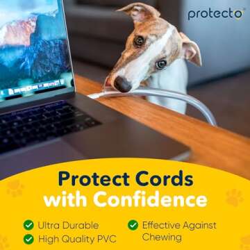 PROTECTO Heavy Duty Cord Protectors from Pets No Chew Solution, 7ft Easy to Use Dog & Cat Cord Prote...