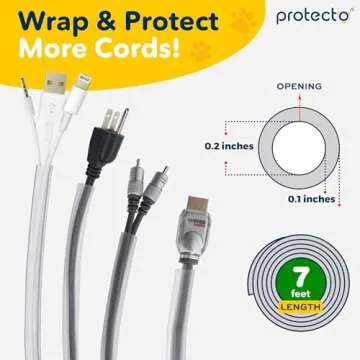 PROTECTO Heavy Duty Cord Protectors from Pets No Chew Solution, 7ft Easy to Use Dog & Cat Cord Protector, Clear & Odorless Critter Cord Covers for Pets, Power Audio & Video Wire Protector Tubing