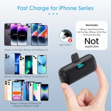Mini Portable Charger for iPhone,Upgraded 5000mAh PD Fast Charging Battery Pack,LCD Display Cute Pow...