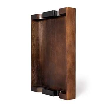 Wooden Serving Tray with Handles, Decorative Rustic Tray for Ottoman and Coffee Table. 16 Inches x 12 Inches x 2 Inches. Wood Tray; Perfect as a Food and Drink Platter (Rectangular, Walnut Brown)