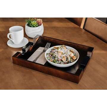 Wooden Serving Tray with Handles, Decorative Rustic Tray for Ottoman and Coffee Table. 16 Inches x 12 Inches x 2 Inches. Wood Tray; Perfect as a Food and Drink Platter (Rectangular, Walnut Brown)