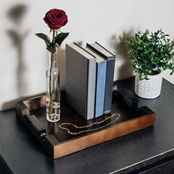 Wooden Serving Tray with Handles, Decorative Rustic Tray for Ottoman and Coffee Table. 16 Inches x 12 Inches x 2 Inches. Wood Tray; Perfect as a Food and Drink Platter (Rectangular, Walnut Brown)