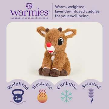 Warmies Microwavable & Weighted Stuffed Animals, Rudolph - Heated Stuffed Animal Plushie for Warmth ...
