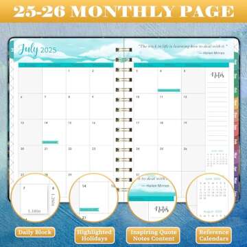 2025-2026 Planner - Academic Planner 2025-2026, Jul. 2025 - Jun. 2026, 8.4"x 6.3", 2025-2026 Weekly and Monthly Planner with Elastic Closure, Sticky Tabs + Hardcover - Dreaming Sea