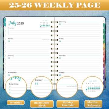 2025-2026 Planner - Academic Planner 2025-2026, Jul. 2025 - Jun. 2026, 8.4"x 6.3", 2025-2026 Weekly and Monthly Planner with Elastic Closure, Sticky Tabs + Hardcover - Dreaming Sea