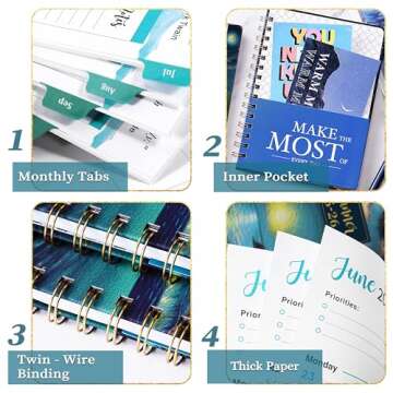 2025-2026 Planner - Academic Planner 2025-2026, Jul. 2025 - Jun. 2026, 8.4"x 6.3", 2025-2026 Weekly and Monthly Planner with Elastic Closure, Sticky Tabs + Hardcover - Dreaming Sea