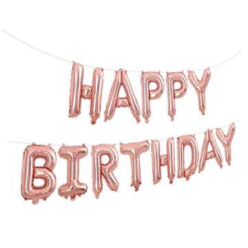 FECEDY Rose Gold Hanging Happy Birthday Balloons for Party Decorations (Rose Gold)