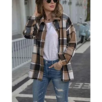 Stylish Yeokou Women's Fall Plaid Shacket Jacket