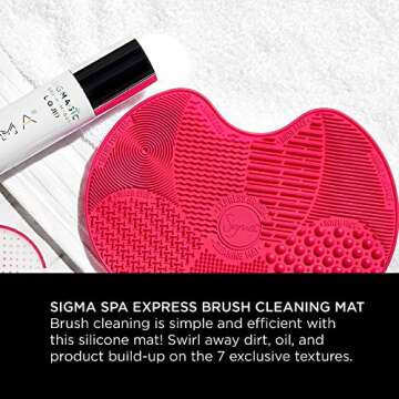 Sigma Beauty Makeup Brush Cleaner Mat – Sigma Spa Silicone Makeup Brush Cleaning Mat with Suction Cups for Cleaning Makeup Brushes, Compact Design Fit for Any Travel Makeup Kit (Pink)