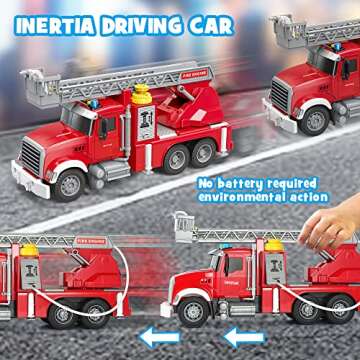 Dwi Dowellin Kids Fire Truck Toys for 3 4 5 6 Years Old Boys, Fire Rescue Vehicle with Shooting Water,Lights and Sounds