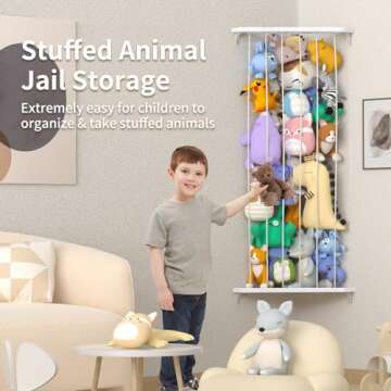 Stuffed Animal Storage Wood Soft Toy Shelf with Adjustable Length Large Corner Plush Toys Holder for Nursery Play Room Bedroom Kid Room