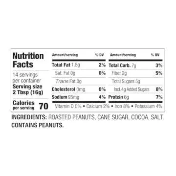 PBfit 8 Ounce Peanut Butter Powder Chocolate Flavor, Cocoa Powdered Peanut Butter Spread From Real Roasted Peanuts and Cocoa, 6g of Protein 7% DV, Gluten-Free, 70 calories, 88% less fat (Pack of 1)