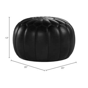 Mina Stuffed Moroccan Leather Pouf Ottoman in Authentic Black Leather