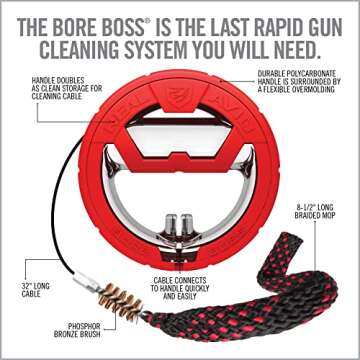 Real Avid Bore Cleaning Combo | Bore Boss Gun Cleaning System for Small Frame Rifles + 4oz CLP | Gun Snake Rapid Pull Through Barrel Bore Cleaning Cable w/Integrated Brush & Mop + CLP Gun Cleaner