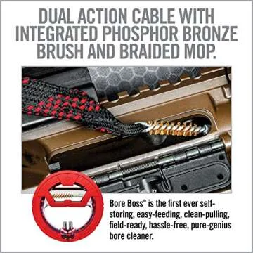 Real Avid Bore Cleaning Combo | Bore Boss Gun Cleaning System for Small Frame Rifles + 4oz CLP | Gun Snake Rapid Pull Through Barrel Bore Cleaning Cable w/Integrated Brush & Mop + CLP Gun Cleaner