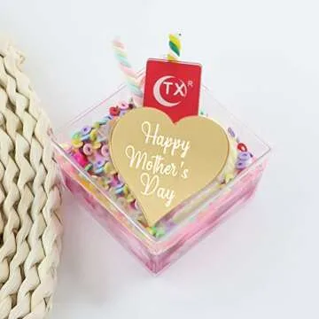 CYISONAL 10 Pcs Acrylic Cupcake Toppers Happy Mother's Day Cake Toppers Hearts Engraved Disc Mirror Acrylic Cupcake Toppers for DIY Cupcake Mother's Day Party Decoration(Gold)