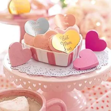 CYISONAL 10 Pcs Acrylic Cupcake Toppers Happy Mother's Day Cake Toppers Hearts Engraved Disc Mirror Acrylic Cupcake Toppers for DIY Cupcake Mother's Day Party Decoration(Gold)