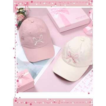Skicuff 2 Pack Bow Tie Baseball Cap Coquette Pink Bow Baseball Cap for Woman Cute Sun Travel Sports Hats