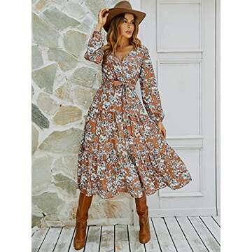 Laqeyko Women's Flowy Maxi Dress Boho Floral Long Sleeve