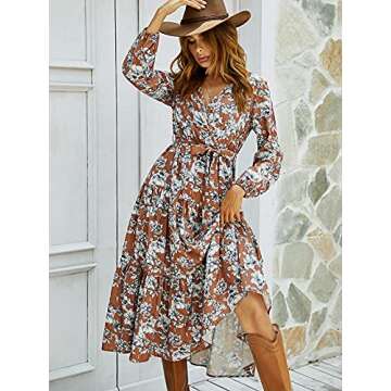 Laqeyko Women's Flowy Maxi Dress Boho Floral Long Sleeve