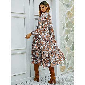 Laqeyko Women's Flowy Maxi Dress Boho Floral Long Sleeve