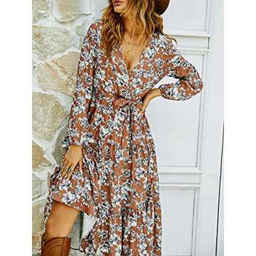 Laqeyko Women's Flowy Maxi Dress Boho Floral Long Sleeve