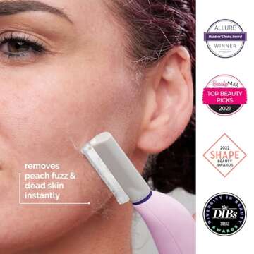 MICHAEL TODD Beauty - Sonicsmooth – SONIC Technology Dermaplaning Tool - 2 in 1 Women’s Facial Exfoliation & Peach Fuzz Hair Removal System with 8 Weeks of Dermaplaning Blades