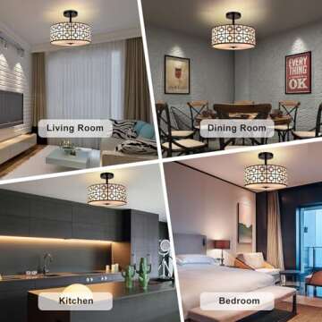 DLLT Flush Mount Ceiling Light: Modern 3-Light Semi Flush Mount Ceiling Light Fixture - Drum Kitchen...
