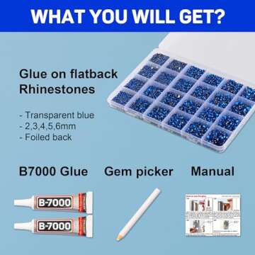 b-7000 Adhesive Glue with 20100Pcs Blue Rhinestones for Crafts Clothing Clothes Fabric Shoes, Royal ...