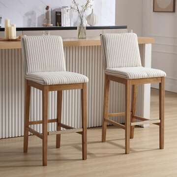 chairus Bar Stools Set of 2 Fabric High Bar Stool Chair Linen Upholstered Barstools with Solid Wood ...