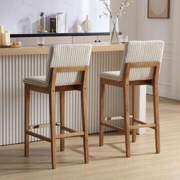 chairus Bar Stools Set of 2 Fabric High Bar Stool Chair Linen Upholstered Barstools with Solid Wood Legs and Back for Kitchen Island Breakfast, 30" Khaki Stripe