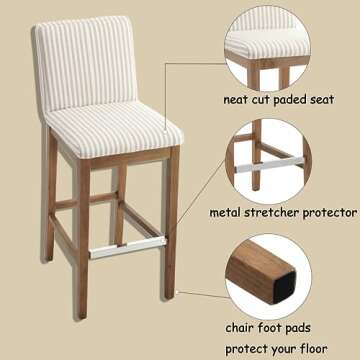 chairus Bar Stools Set of 2 Fabric High Bar Stool Chair Linen Upholstered Barstools with Solid Wood Legs and Back for Kitchen Island Breakfast, 30" Khaki Stripe