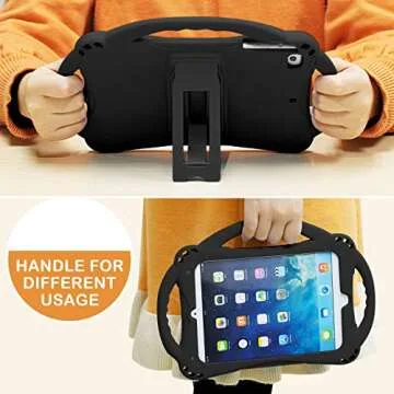 TopEsct Kids Case for iPad Mini 5 4 3 2 1,Silicone Childproof for iPad Mini 5 4 3 2 1, Built-in Handle Stand, Comes with a 2-4 Feet Adjustable Strap (Black)